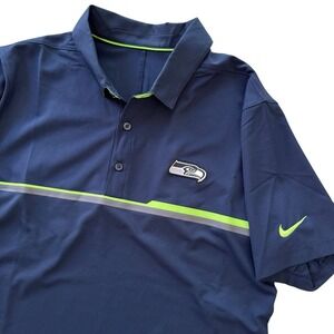 Seahawks Medium Nike NFL On Field Apparel Blue Short Sleeve Dri-Fit Polo‎ Shirt
